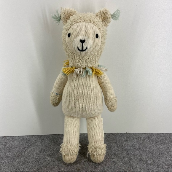 Cuddle + Kind Other - Cream Knit Llama Plush Toy with Pastel Tassel Collar